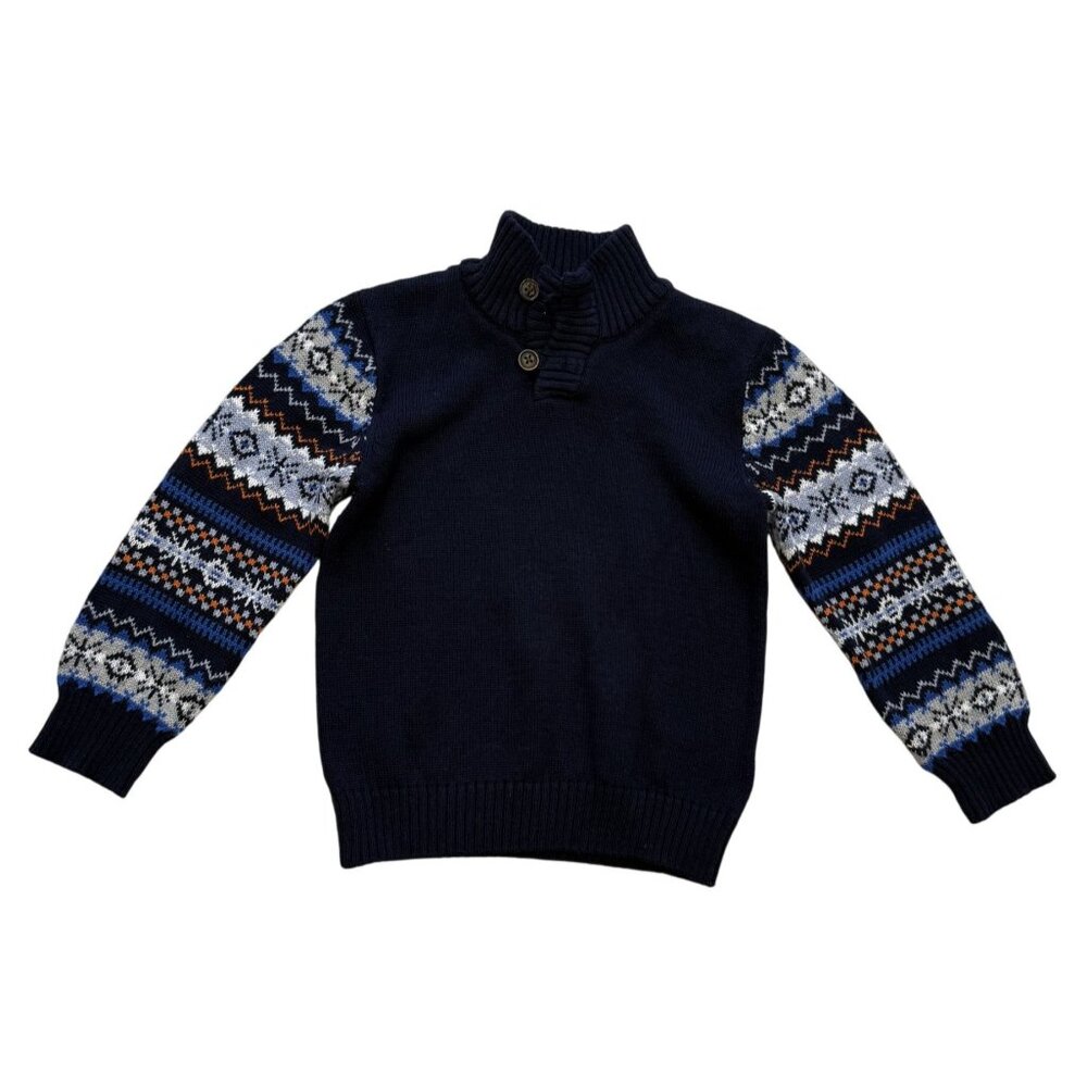 Gymboree Boys 3T Fair Isle Sweater Navy 3T CottonBlend Knit Pullover Button Neck